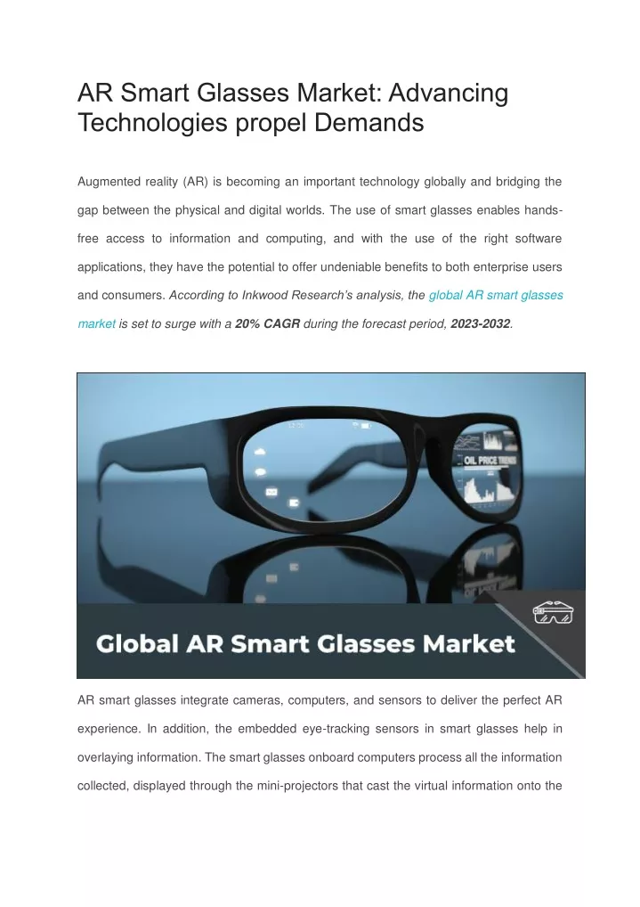 PPT AR Smart Glasses Market Advancing Technologies propel Demands