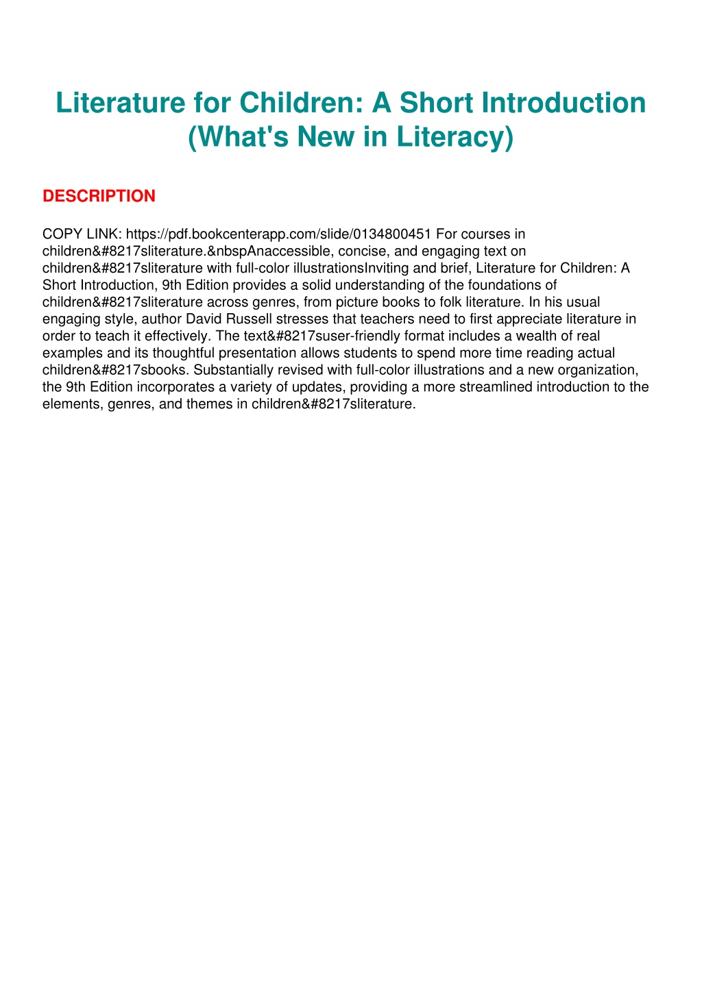 Ppt pdf literature for children a short introduction what s new