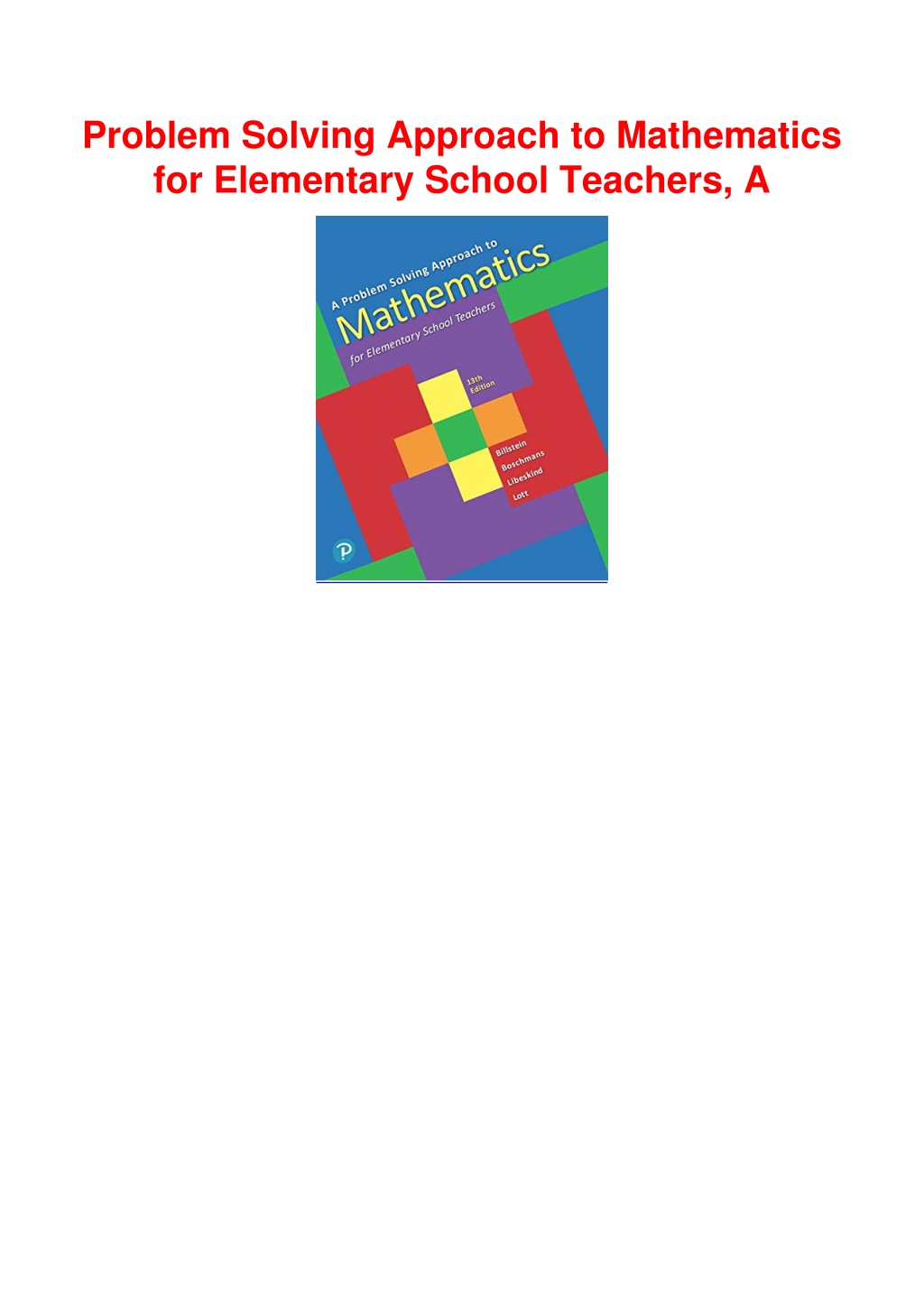 problem solving approach to mathematics for elementary school teachers a 13th edition pdf