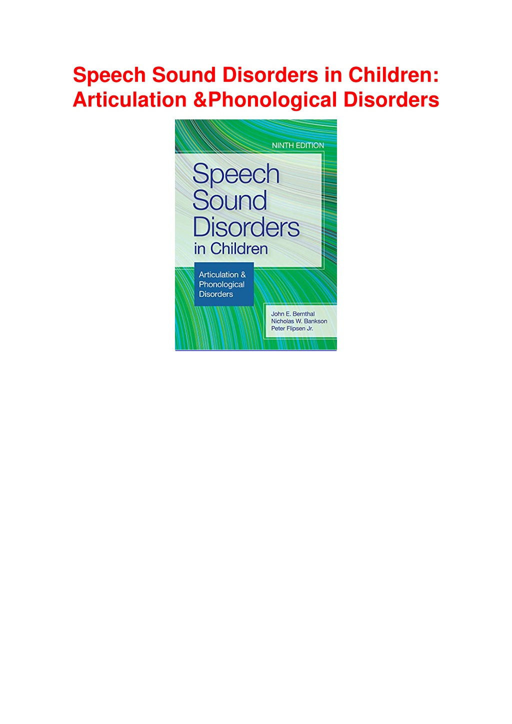 PPT - (PDF/DOWNLOAD) Speech Sound Disorders In Children: Articulation ...