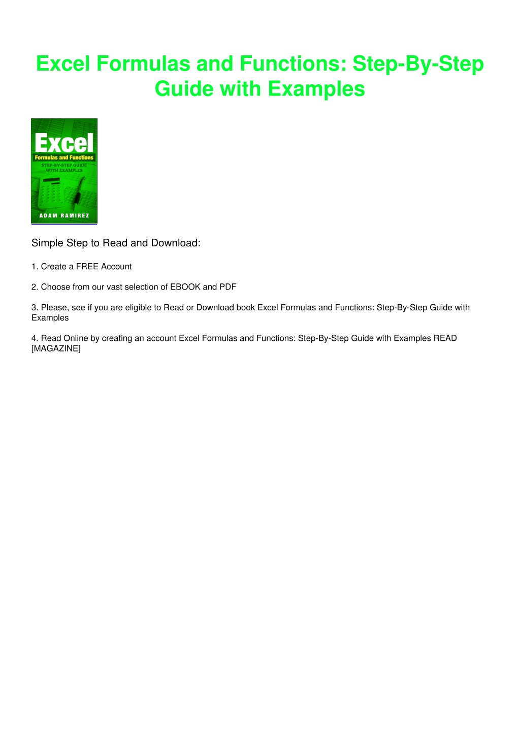 PPT PDF DOWNLOAD Excel Formulas And Functions Step By Step Guide 