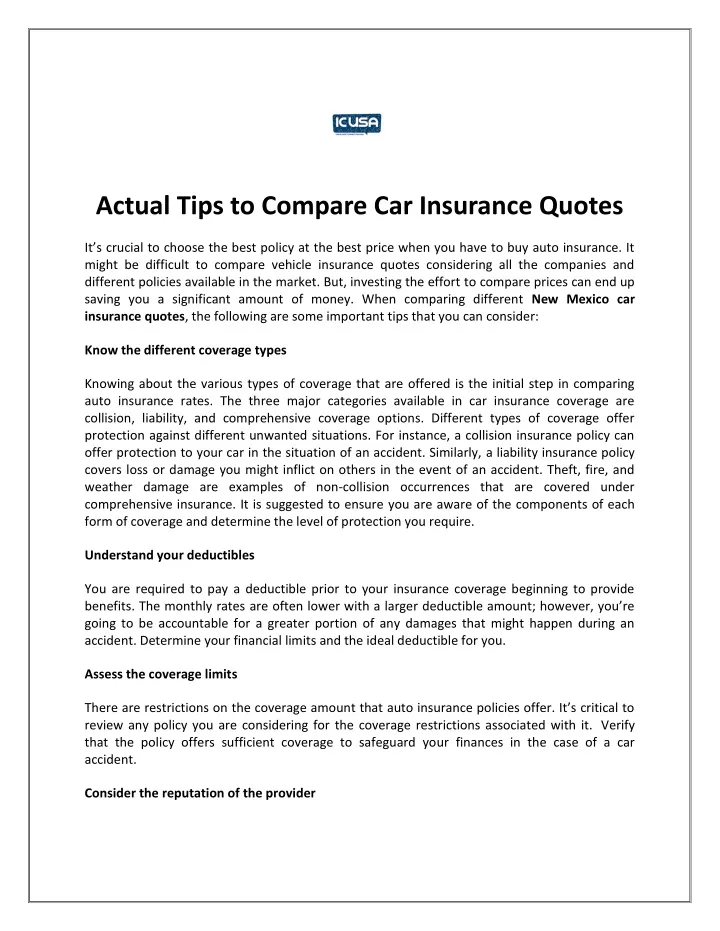 PPT - Actual Tips to Compare Car Insurance Quotes PowerPoint