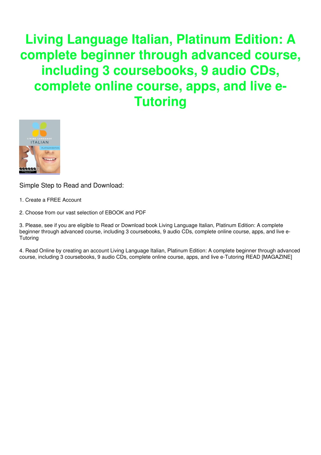 PPT - _PDF_ Living Language Italian, Platinum Edition: A Complete ...