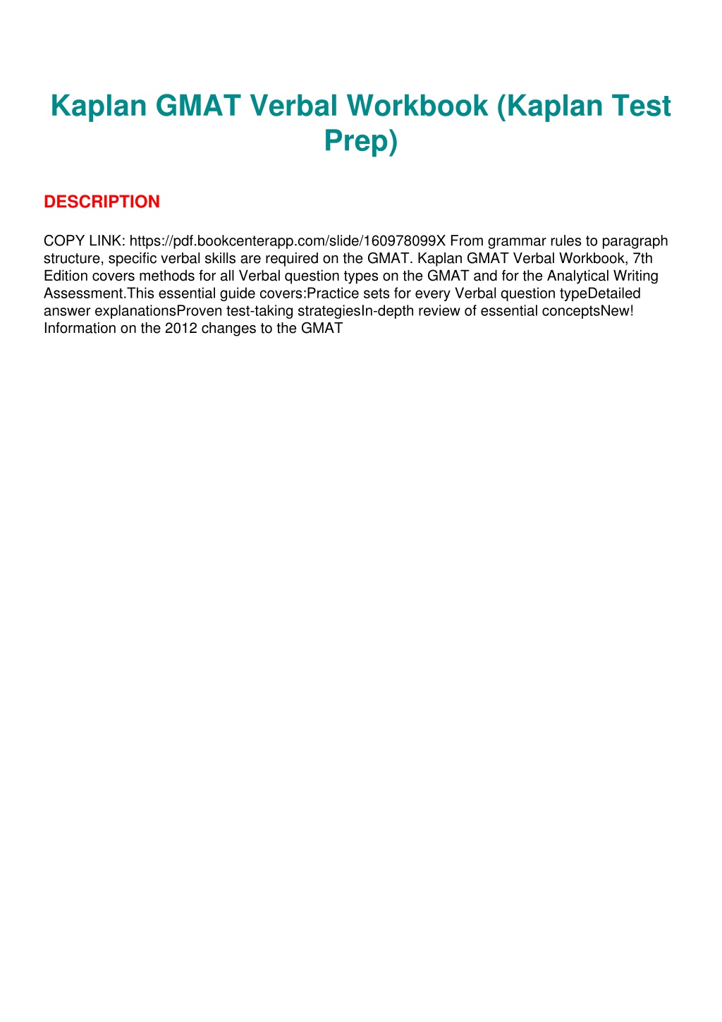 PPT - (PDF/DOWNLOAD) Kaplan GMAT Verbal Workbook (Kaplan Test Prep ...