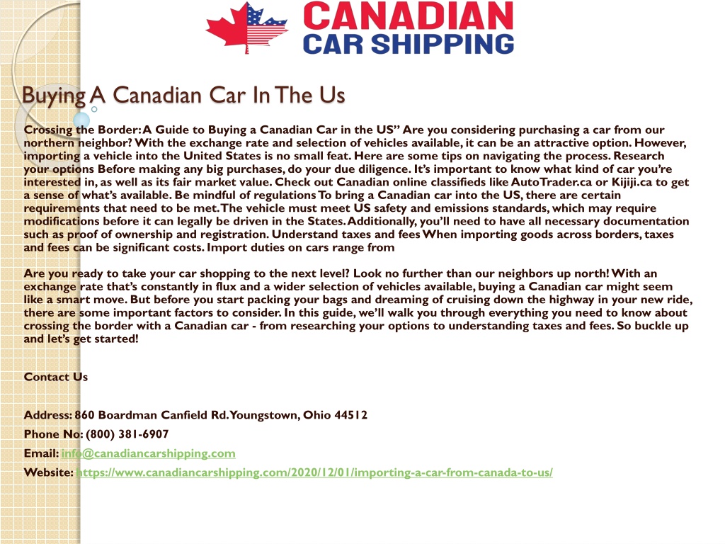 PPT - Buying A Canadian Car In The Us PowerPoint Presentation, free ...