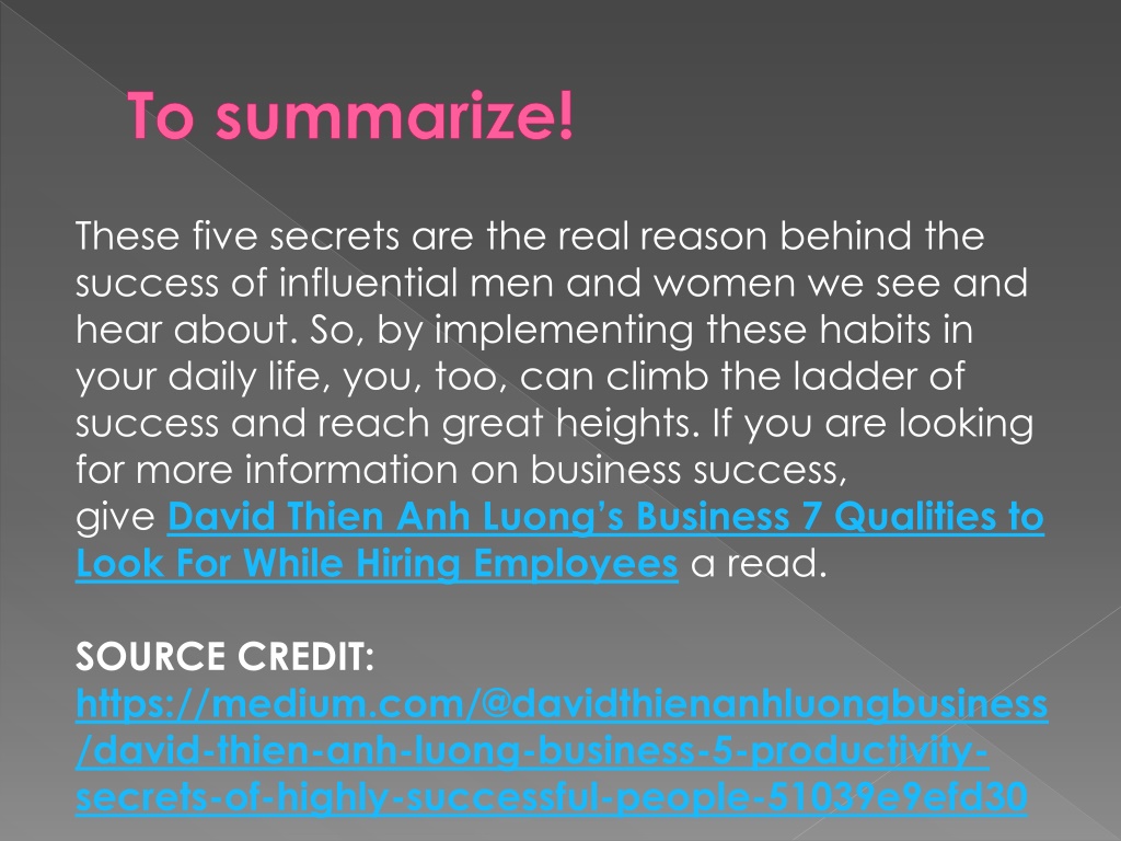 PPT - David Thien Anh Luong Business 5 Productivity Secrets of Highly ...