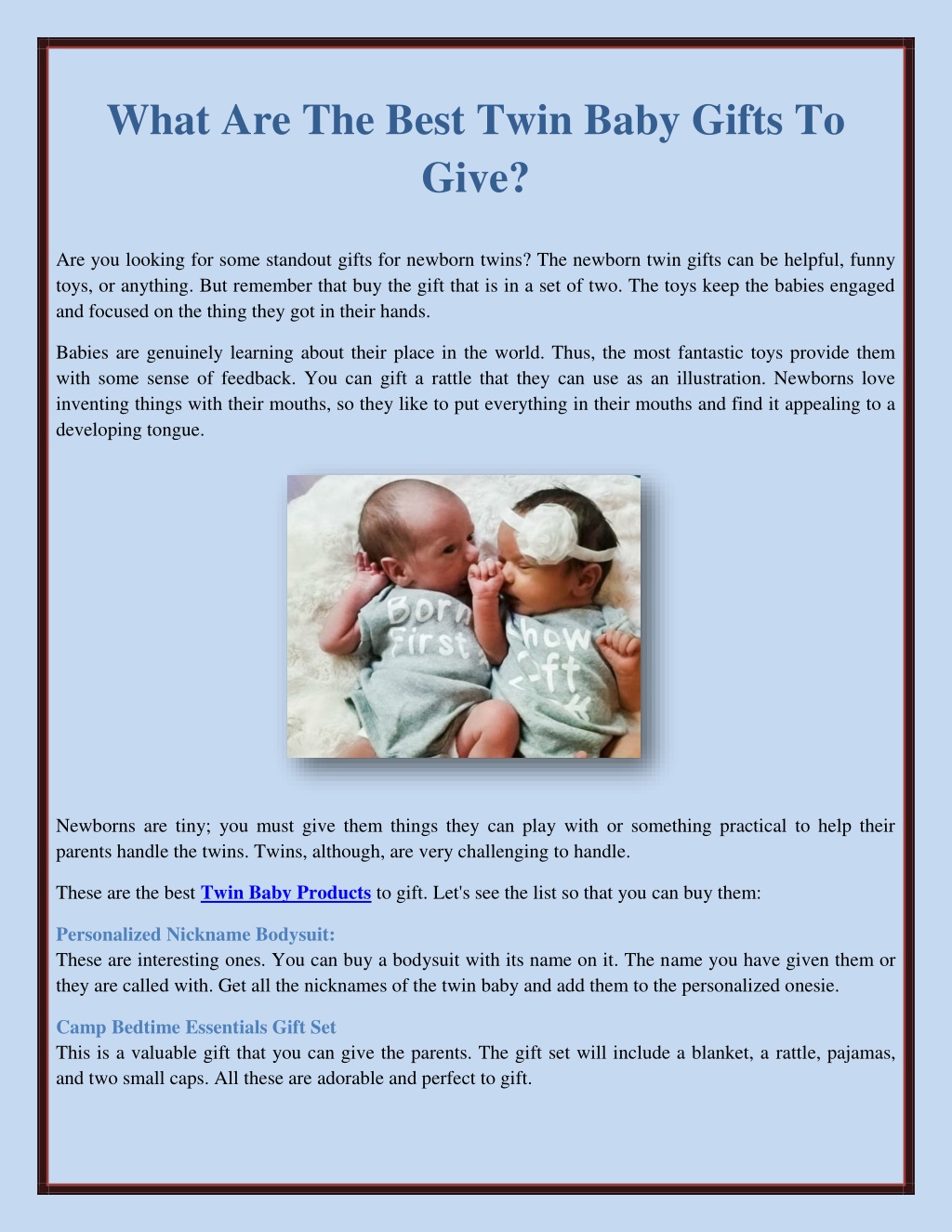 PPT What Are The Best Twin Baby Gifts To Give? PowerPoint