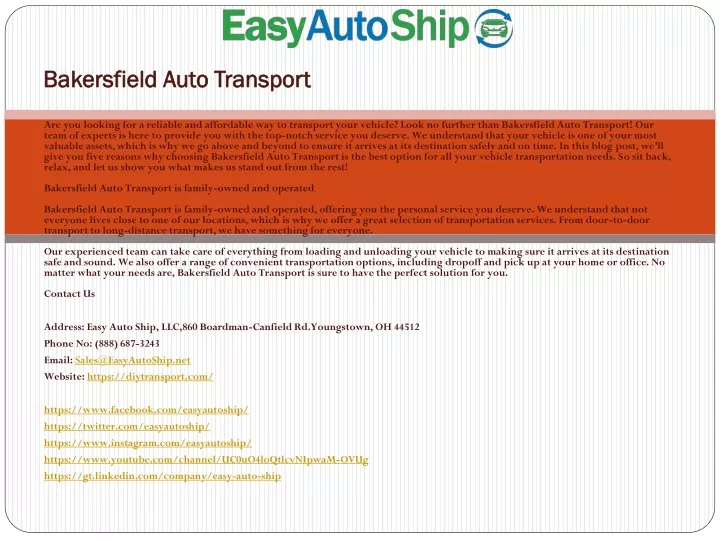 PPT Bakersfield Auto Transport PowerPoint Presentation, free download