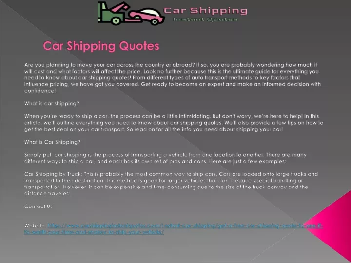 PPT - Car Shipping Quotes PowerPoint Presentation, Free Download - ID ...