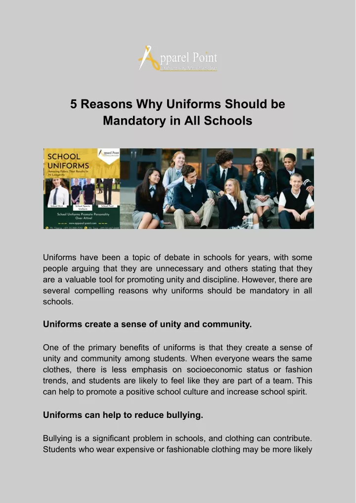 why school uniforms should be mandatory essay