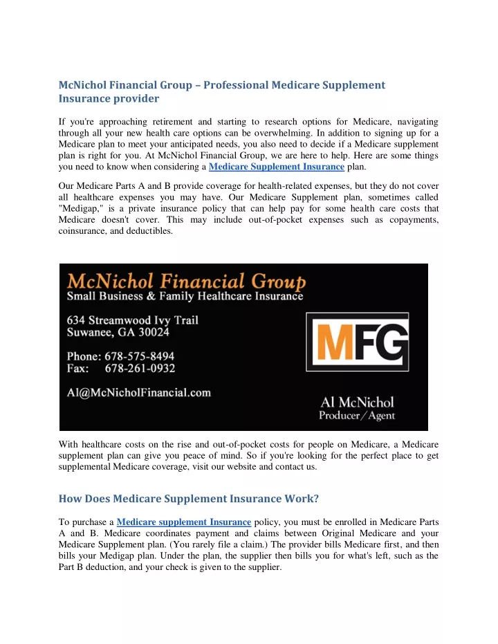 Ppt Mcnichol Financial Group Professional Medicare Supplement Insurance Provider 1 