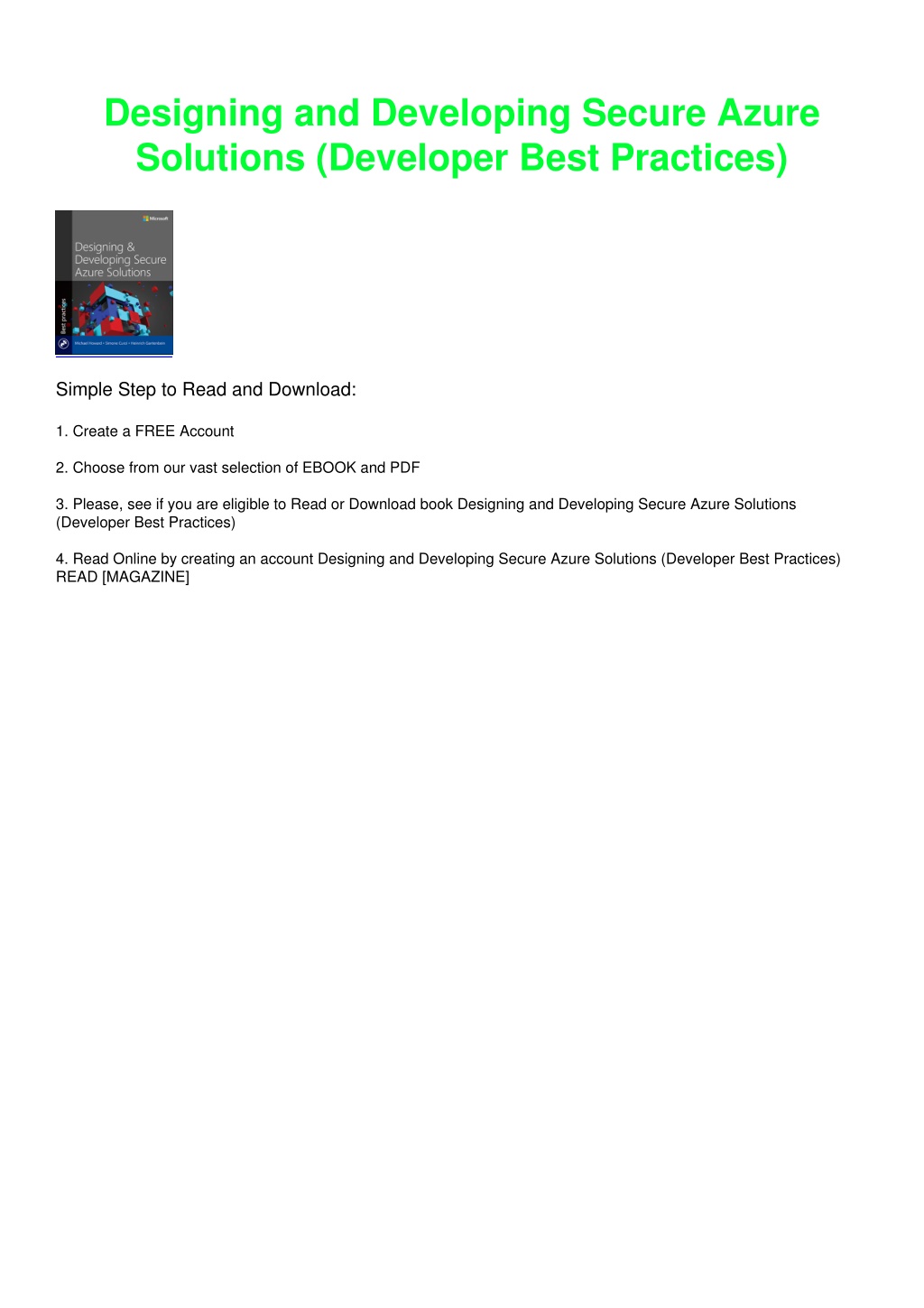 Ppt Pdf Book Designing And Developing Secure Azure Solutions Ppt Pdf Book Designing And Developing Secure Azure Solutions