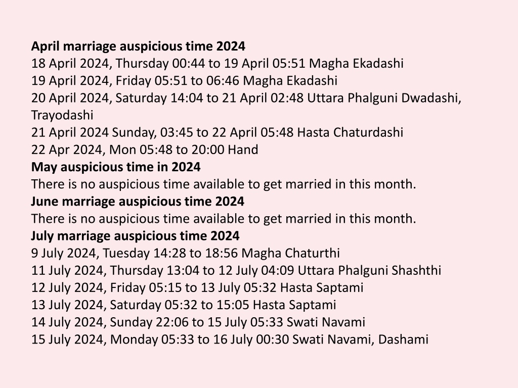 PPT Auspicious Dates For Marriage Muhurats in 2024 PowerPoint