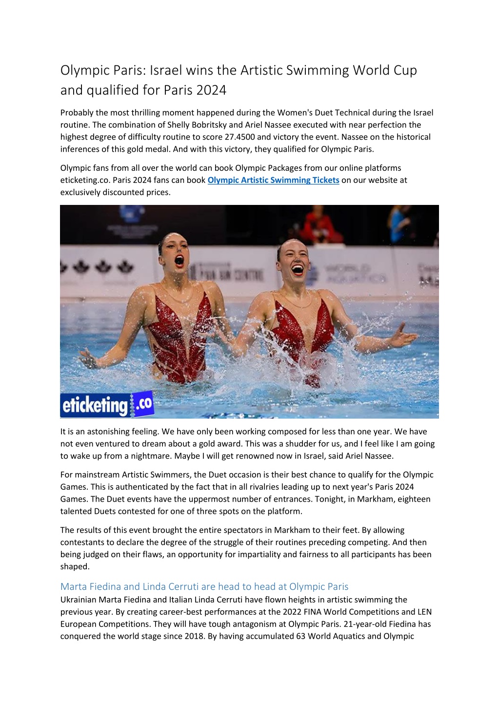 PPT Olympic Paris Israel wins the Artistic Swimming World Cup and