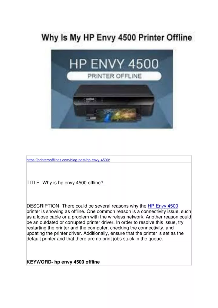 Ppt Why Is Hp Envy 4500 Offline Powerpoint Presentation Free Download Id12047956 