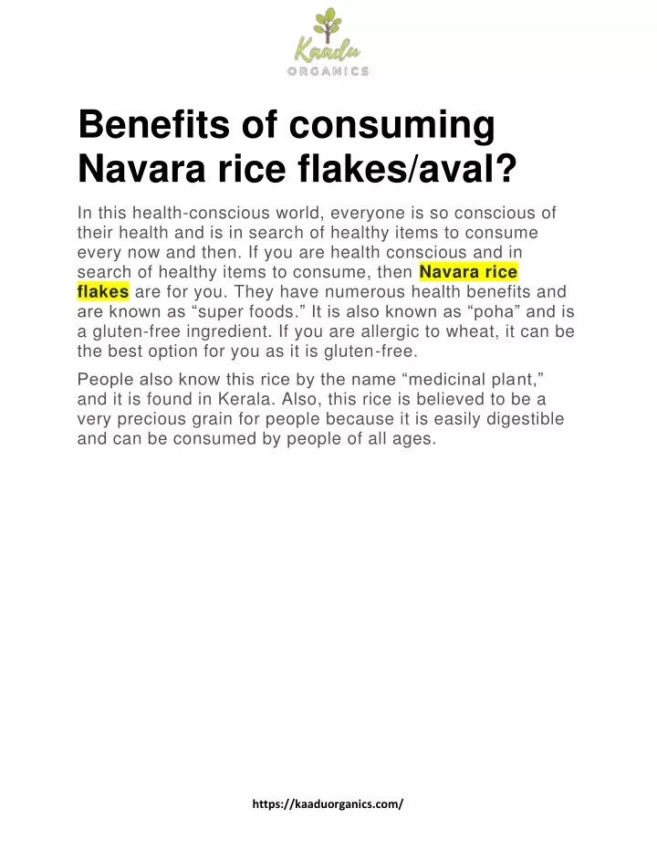 PPT - Benefits of consuming Navara rice flakes/aval PowerPoint ...