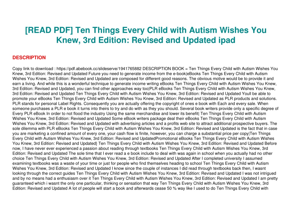 PPT - [READ PDF] Ten Things Every Child With Autism Wishes You Knew ...