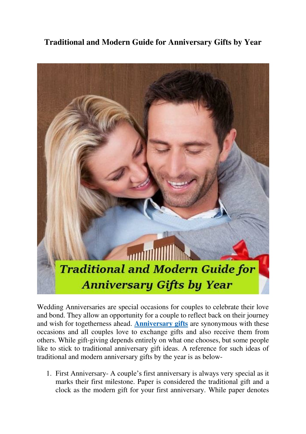 Your Guide to Traditional and Modern Wedding Anniversary Gifts