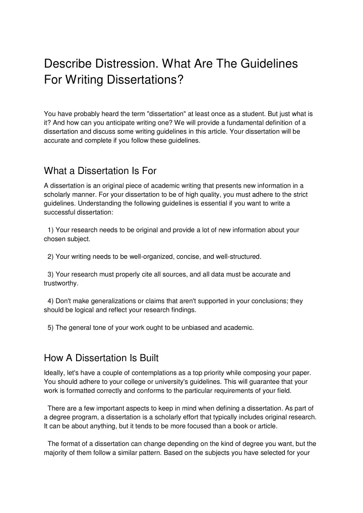 PPT - Describe Distression What Are The Guidelines For Writing ...