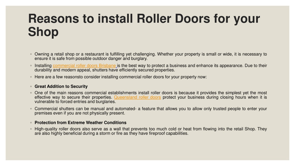 Ppt Reasons To Install Roller Doors For Your Shop Powerpoint