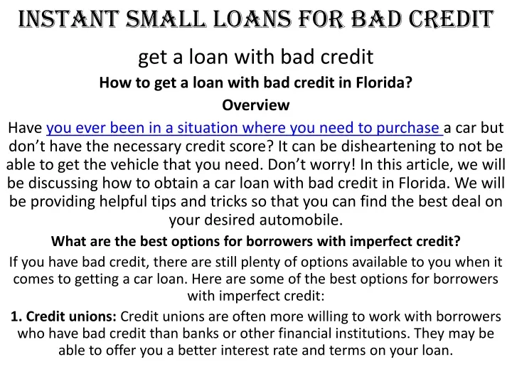 PPT - instant small loans for bad credit PowerPoint Presentation, free ...