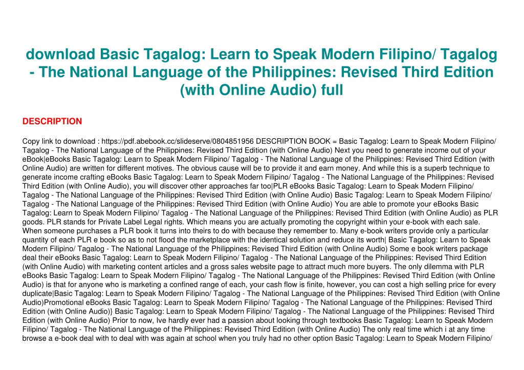 PPT - Download Basic Tagalog: Learn To Speak Modern Filipino/ Tagalog ...