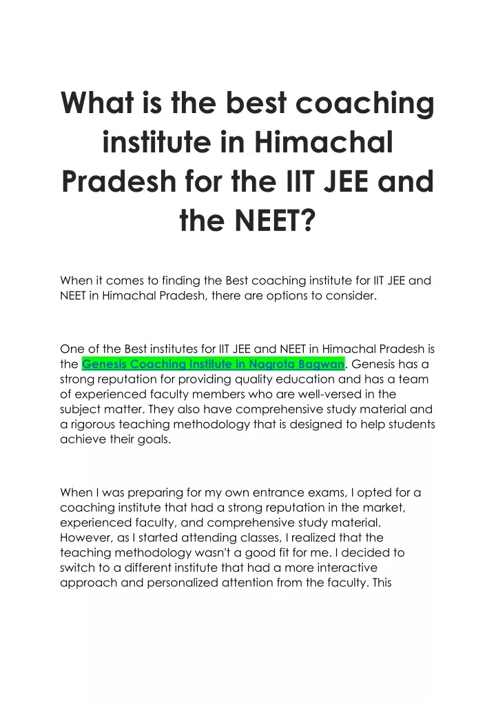 PPT - What is the best coaching institute in Himachal Pradesh for the IIT JEE and the NEET-1 PowerPoint Presentation - ID:12059507