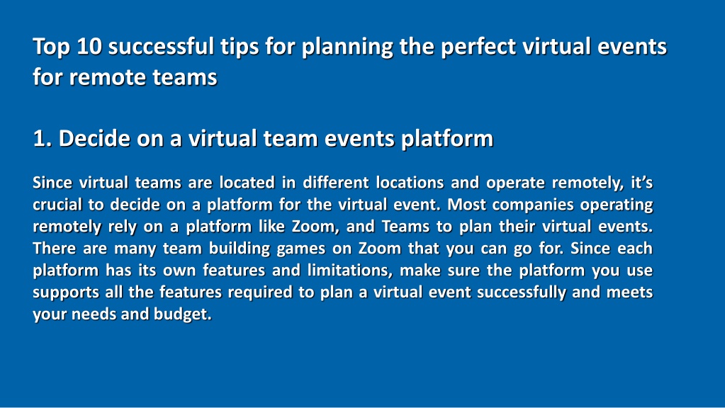PPT - Top 10 tips for Planning The Perfect Virtual Team Events ...