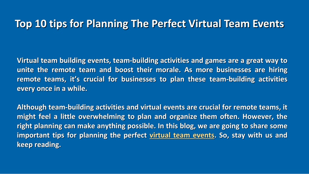 PPT - Top 10 tips for Planning The Perfect Virtual Team Events ...