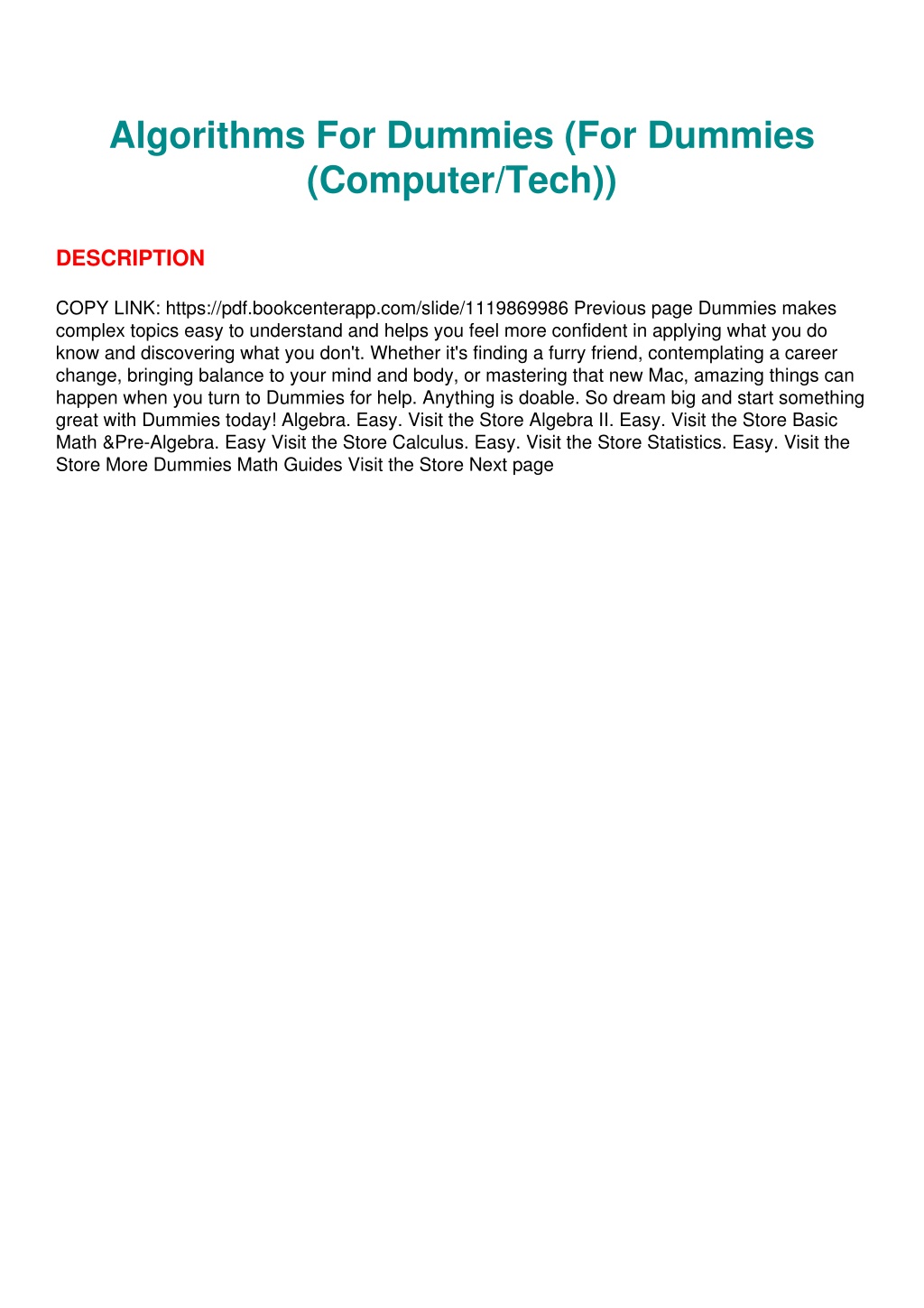 Ppt pdf read algorithms for dummies for dummies computer tech