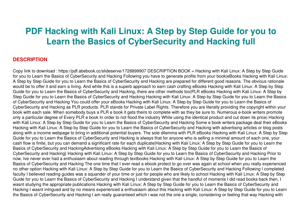 PPT PDF Hacking With Kali Linux A Step By Step Guide For You To Learn The Basics Of