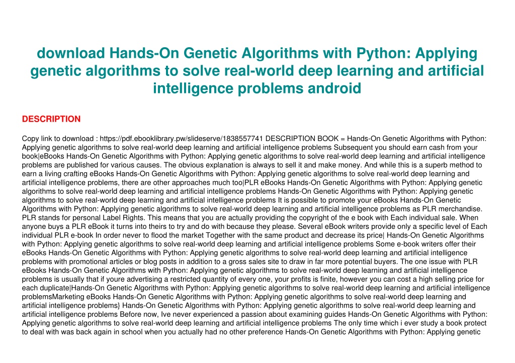 Ppt Download Hands On Genetic Algorithms With Python Applying