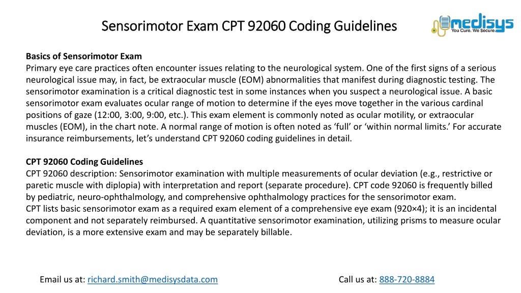 PPT - Sensorimotor Exam CPT 92060 Coding Guidelines PowerPoint