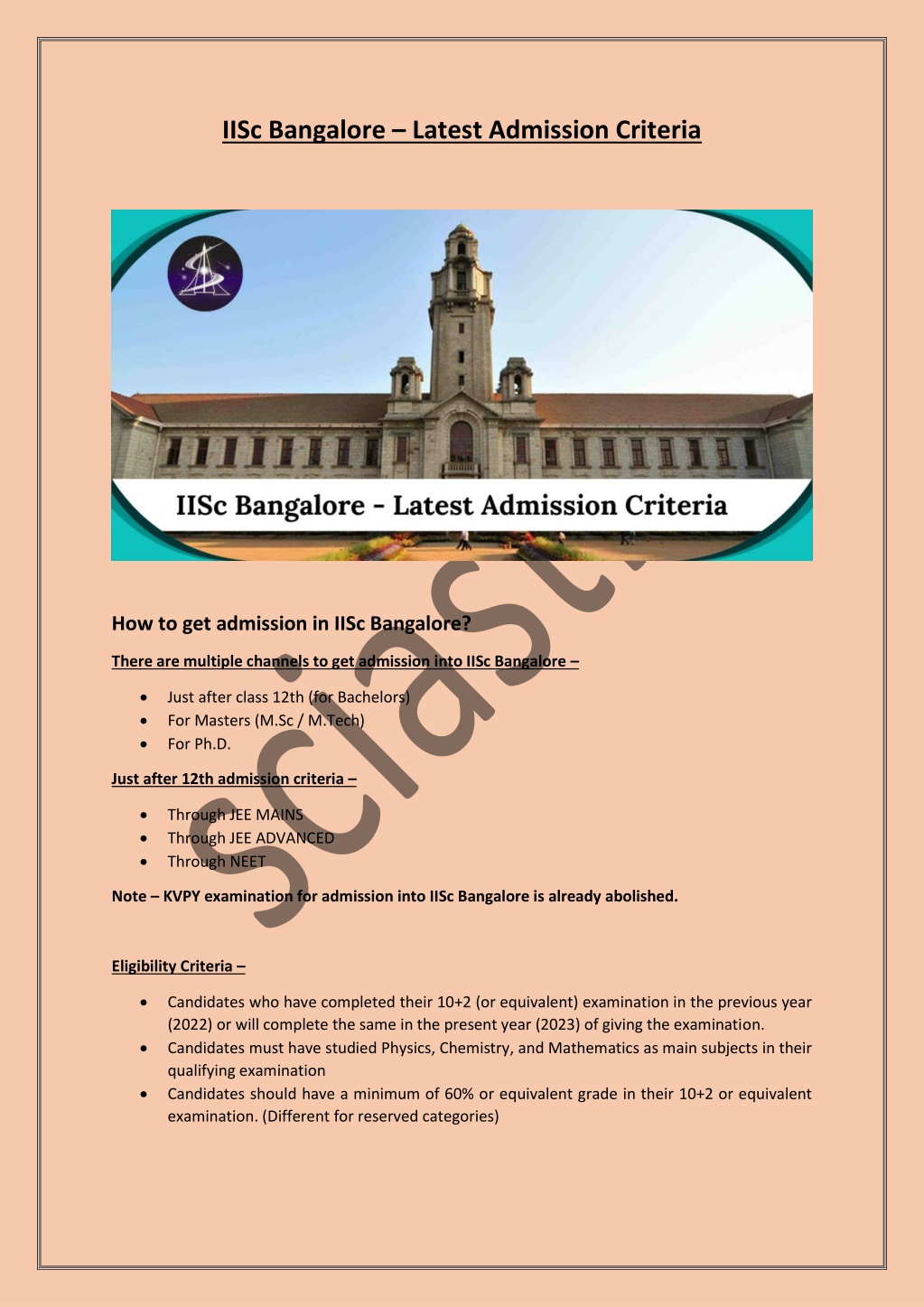 PPT - IISc Bangalore – Latest Admission Criteria PowerPoint ...