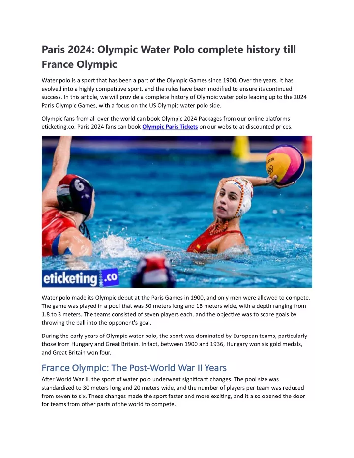 PPT Paris 2024 Olympic Water Polo complete history till France