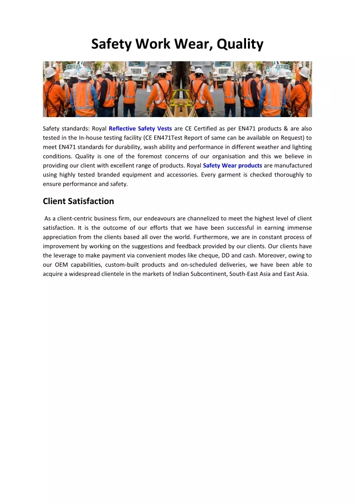 PPT Safety Work Wear, Quality (Mumbai) PowerPoint Presentation, free