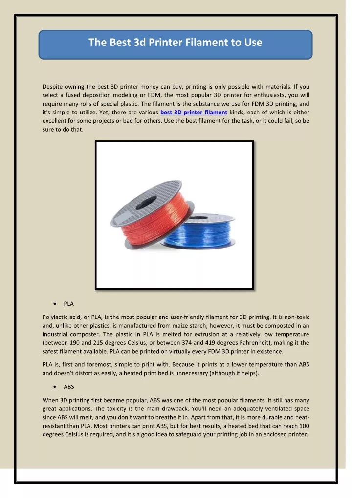 PPT - The Best 3d Printer Filament to Use PowerPoint Presentation, free download - ID:12073320
