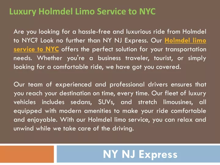 PPT Luxury Holmdel Limo Service to NYC PowerPoint Presentation, free