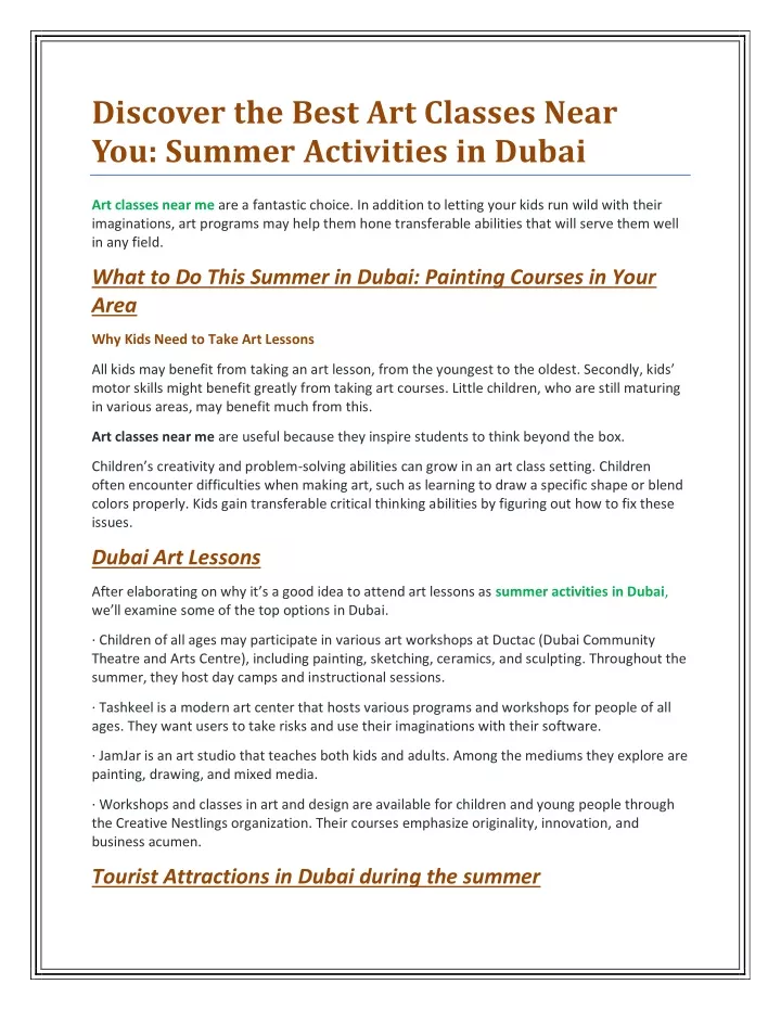 PPT Discover The Best Art Classes Near You Summer Activities In ppt-discover-the-best-art-classes-near-you-summer-activities-in