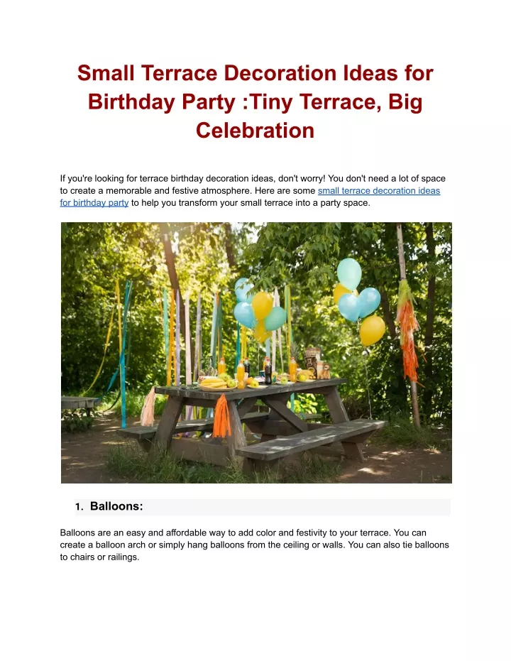 PPT Small Terrace Decoration Ideas For Birthday Party Tiny Terrace 