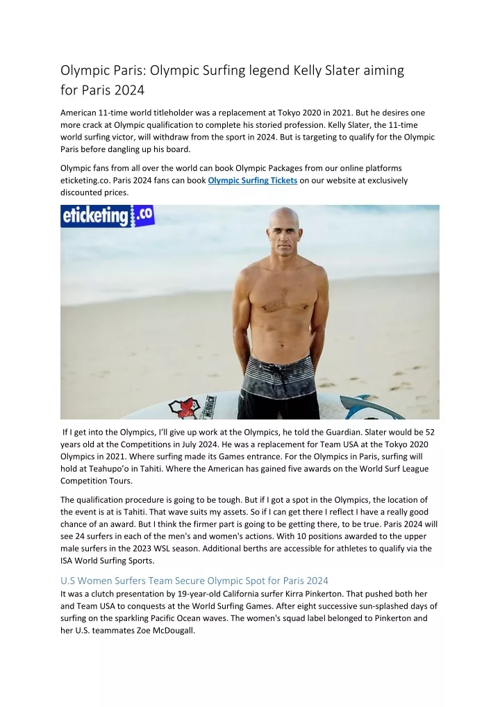 PPT Olympic Paris Olympic Surfing legend Kelly Slater aiming for