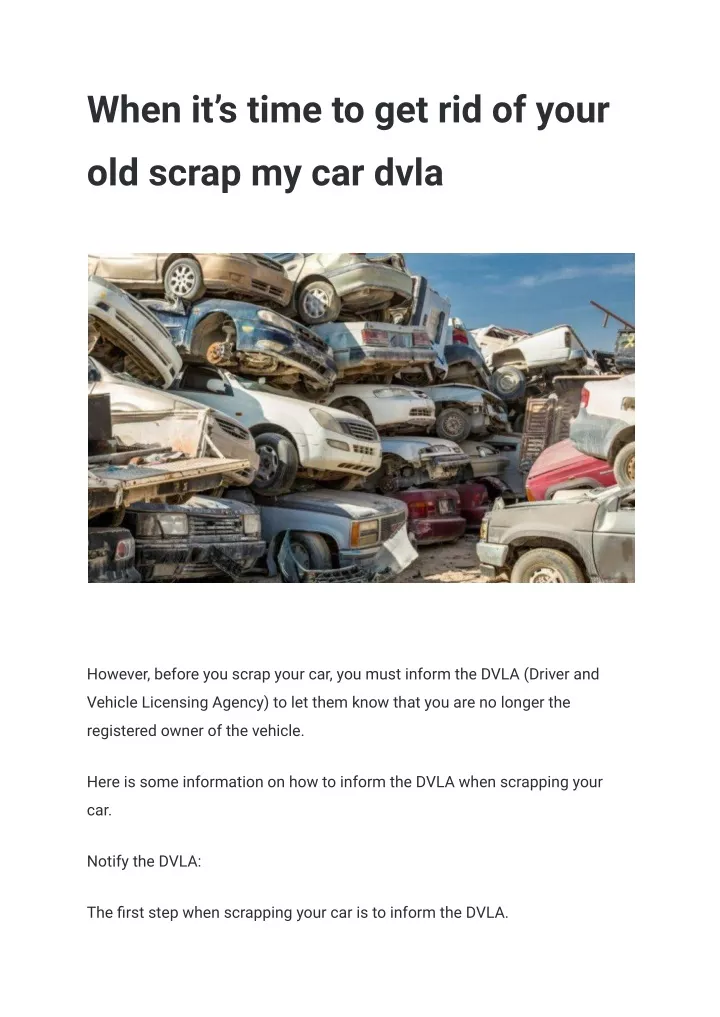 PPT - When it’s time to get rid of your old scrap my car dvla ...