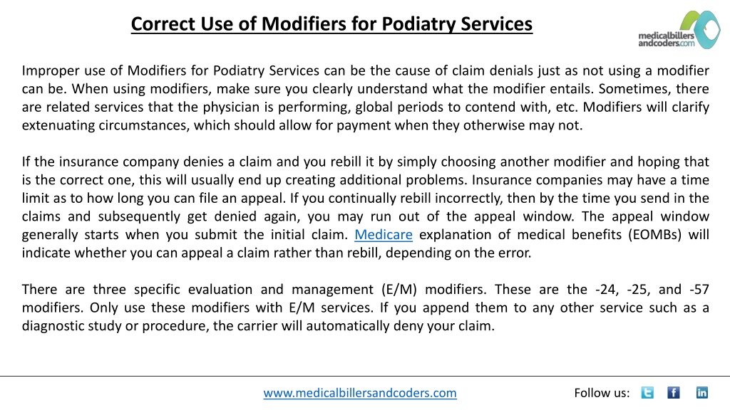 PPT - Correct Use Of Modifiers For Podiatry Services PowerPoint ...