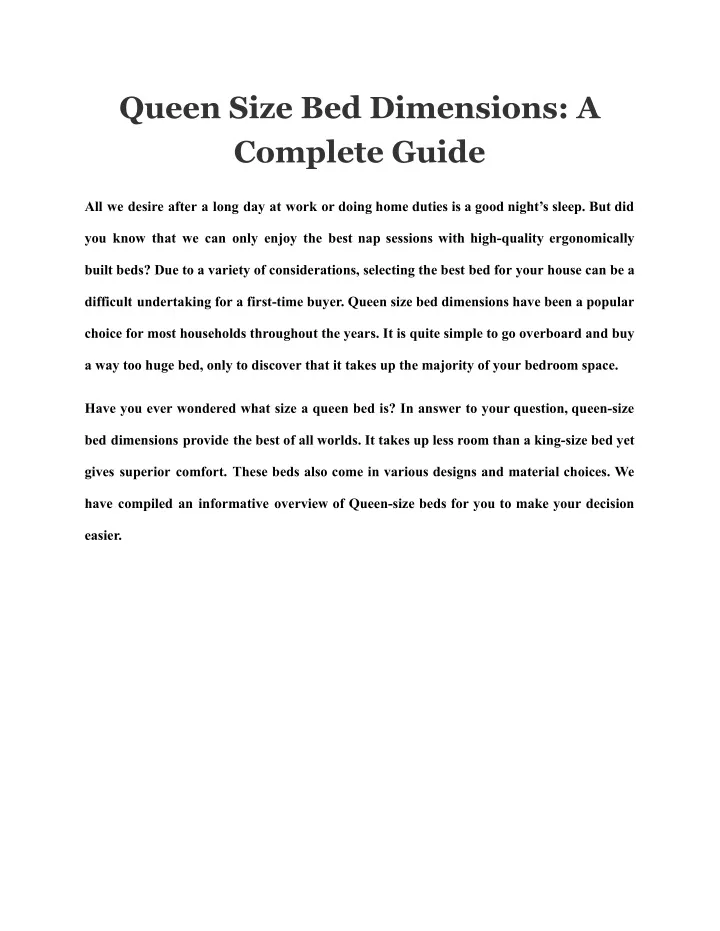 PPT Queen Size Bed Dimensions A Complete Guide PowerPoint Presentation ID12077687