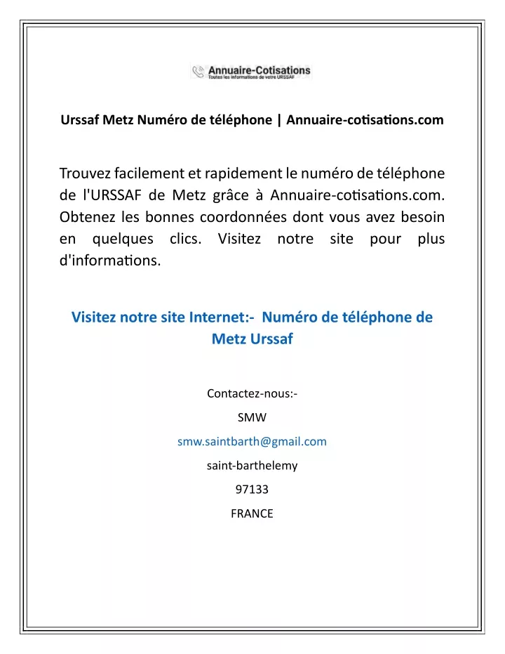 PPT - Urssaf Metz Numéro De Téléphone Annuaire-cotisations.com ...