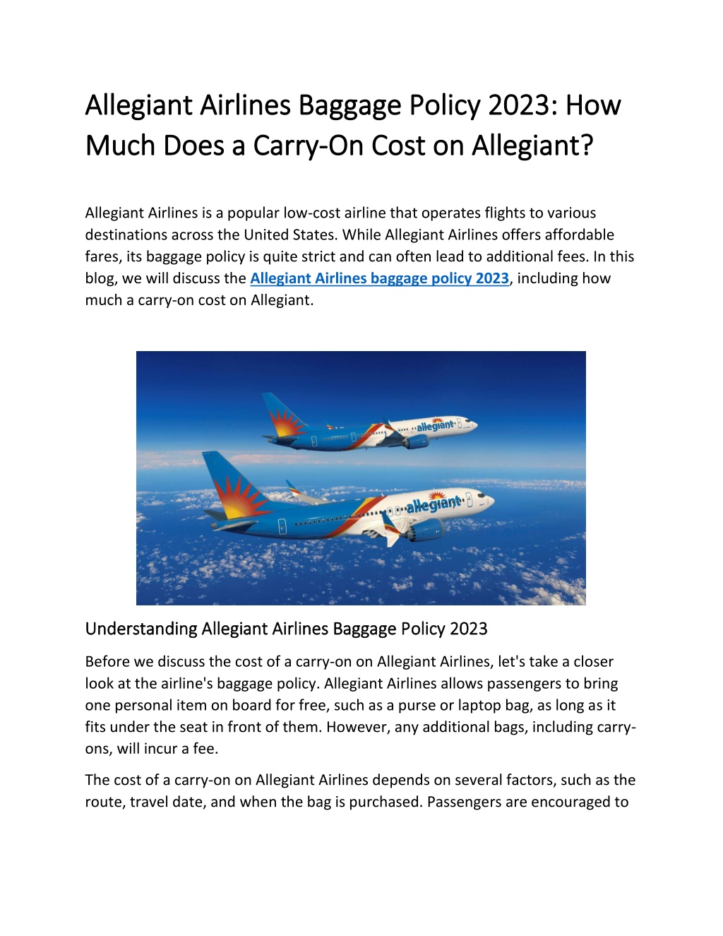 PPT How Much Does a CarryOn Cost on Allegiant PowerPoint