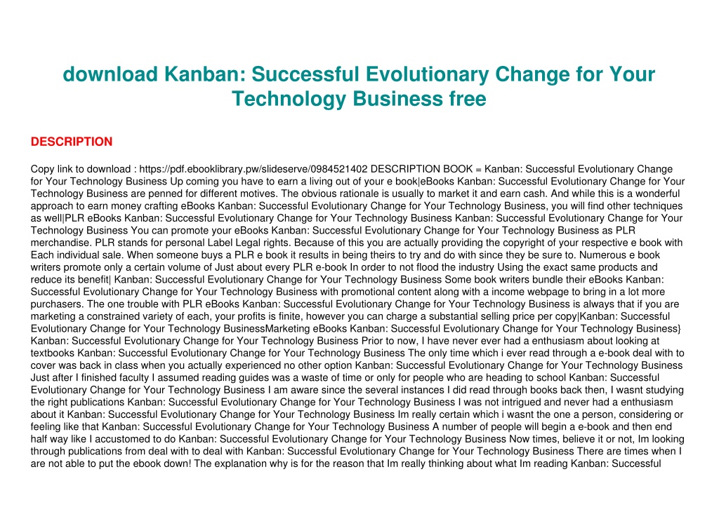 PPT - Download Kanban: Successful Evolutionary Change For Your ...