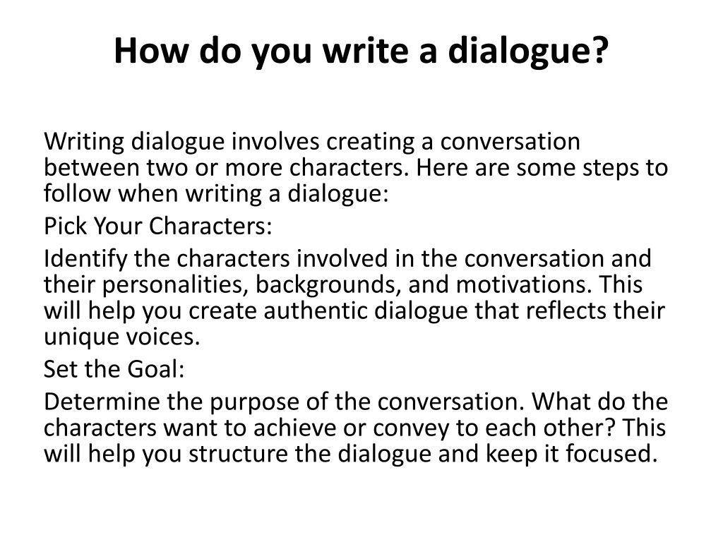 PPT - Dialogue Writing Tips – Style, Format, Examples PowerPoint ...