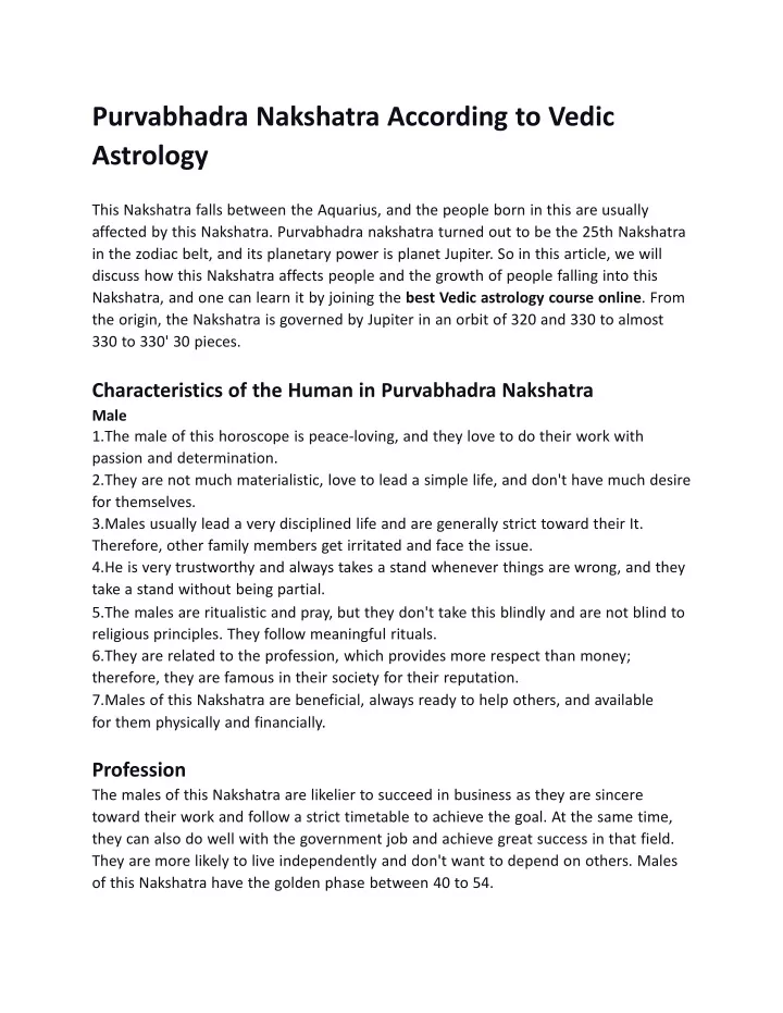 vedic astrology purvabhadra nakshatra june 2018