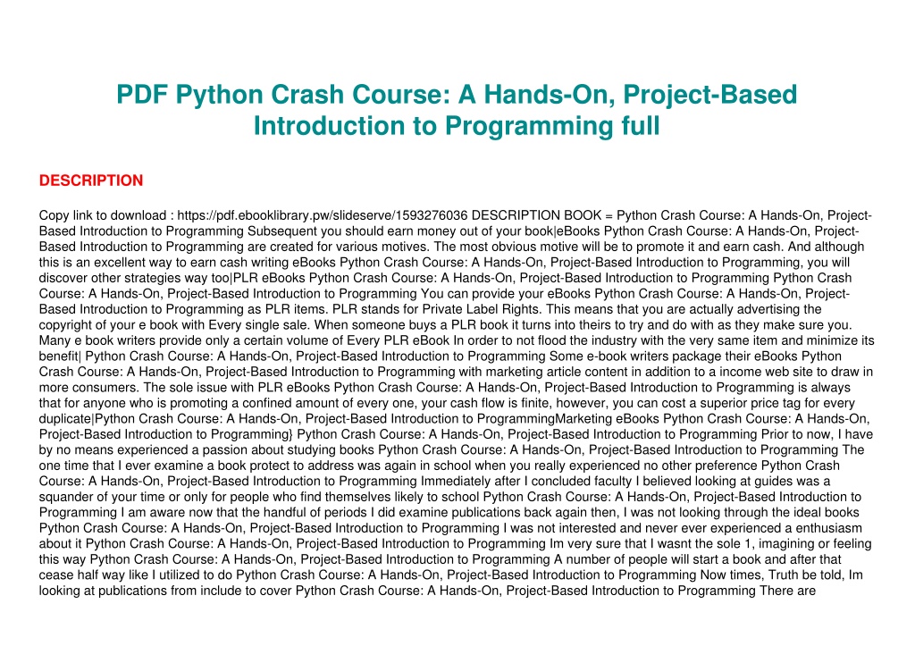 Ppt Pdf Python Crash Course A Hands On Project Based Introduction